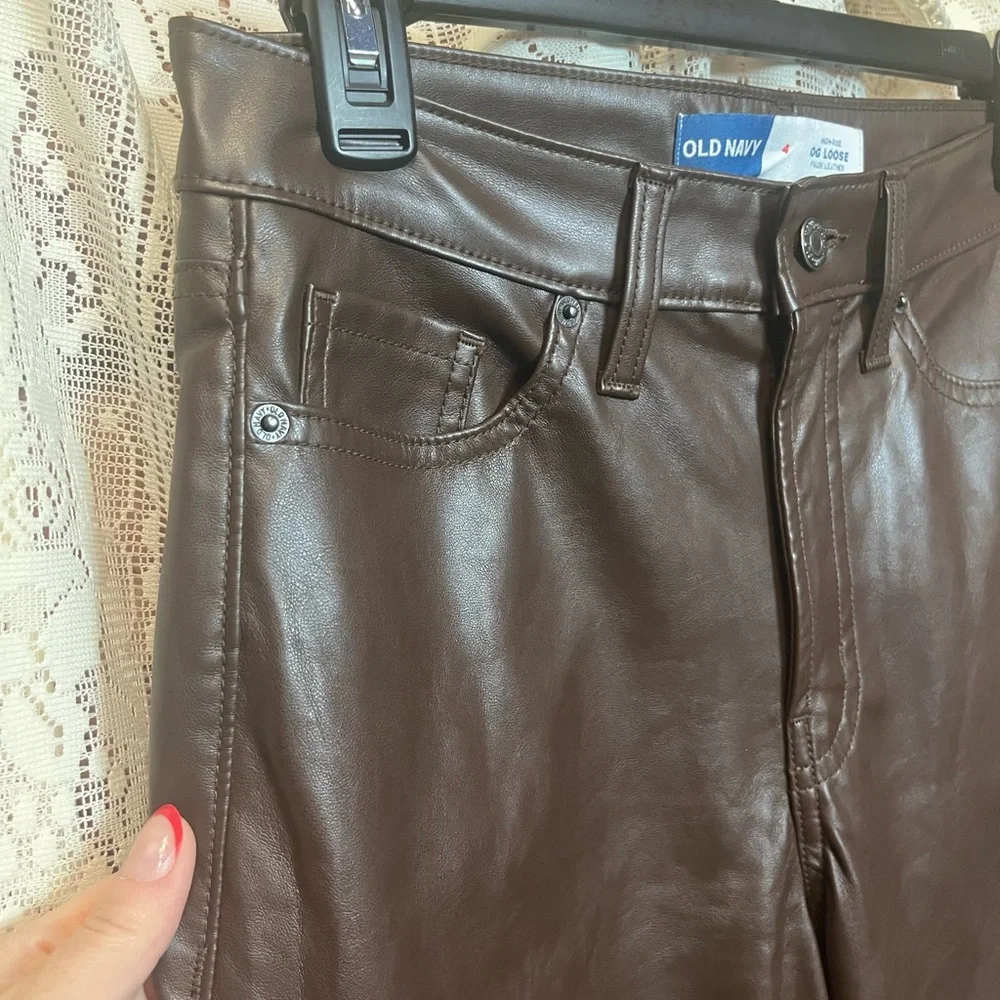 Old Navy Brown OG High Rise Vegan Leather Pants - Picture 4 of 10